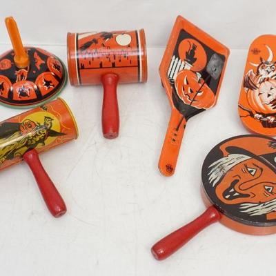 6 VINTAGE HALLOWEEN NOISEMAKERS