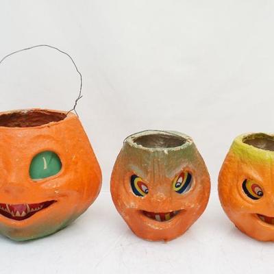 3 VINTAGE AMERICAN PULP FIGURAL HALLOWEEN LANTERNS