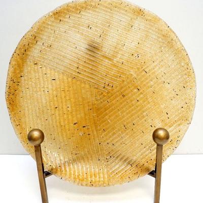 Large Contemporary Ribbed Art Glass Charger 23"x23"x2". With Brass Stand 10"x9"x17" tall. Weight on all 18...