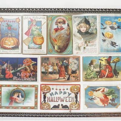11 ANTIQUE HALLOWEEN POSTCARDS FRAMED