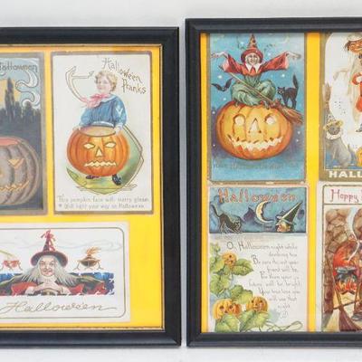 7 ANTIQUE HALLOWEEN POSTCARDS FRAMED