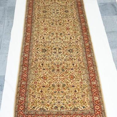 20th c. Super Fine Silk Ground Runner 'Signed' approximately 8 1/2 feet long. Excellent condition. Measures 35"x105"...