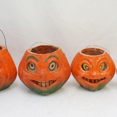 4 VINTAGE AMERICAN PULP FIGURAL HALLOWEEN LANTERNS
