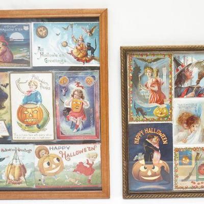 12 ANTIQUE HALLOWEEN POSTCARDS FRAMED