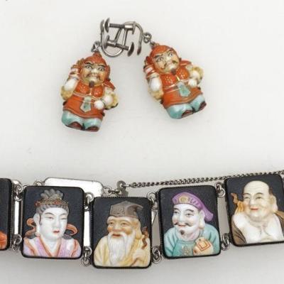 2 pc TOSHIKANE SILVER 7 LUCKY GODS BRACELET + EARRINGS