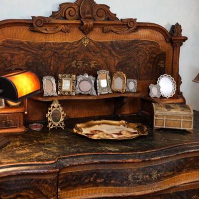 art nouveou side board / buffet and large collection of picture frames