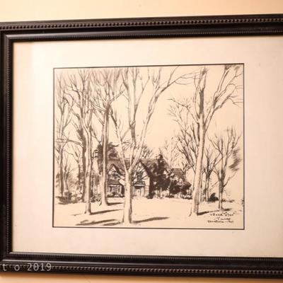mid century ink art signed 
