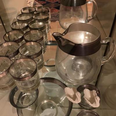 Vintage Barware, Doroty Thorpe Style with Silver Rim 