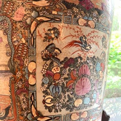 Rose Medallion Chinese Export Pottery Floor Vases, PAIR 