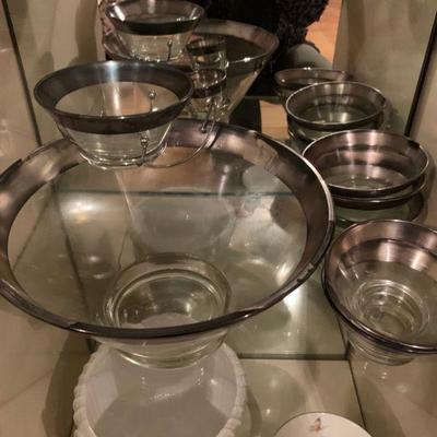 Vintage Barware, Doroty Thorpe Style with Silver Rim 