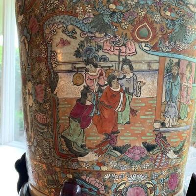 Rose Medallion Chinese Export Pottery Floor Vases, PAIR 