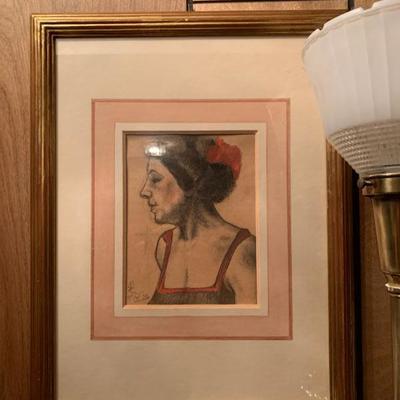 1920's Pastel Portrait, Signed 