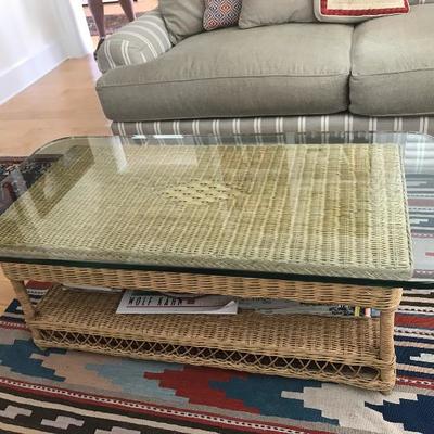 Wicker glasstop coffee table