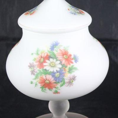 Frosted satin glass pedestal covered Compote 9 1/2â€ H