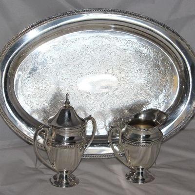 Glastonbury Silver Company oval silver plate serving tray 17â€ x 12â€ with handles 