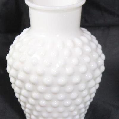 Hobnail milk glass vase 5â€H