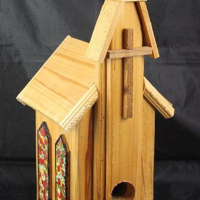 Large wooden Birdhouse Church (21â€H x 10â€ x 7â€)