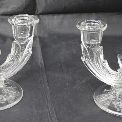Fostoria â€œNavarreâ€ Double Baroque Crystal Candlesticks (1936-1982) 