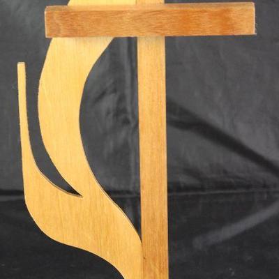Flaming Cross Wood Standing Plaque