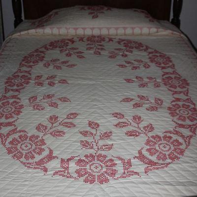 Handmade Quilted,  Embroidery Cross Stitch Double/Full Bedspread