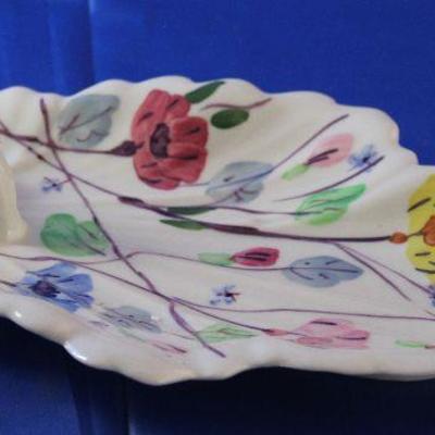 Southern Pottery Blue Ridge China Hand Painted Handled Leaf Tray