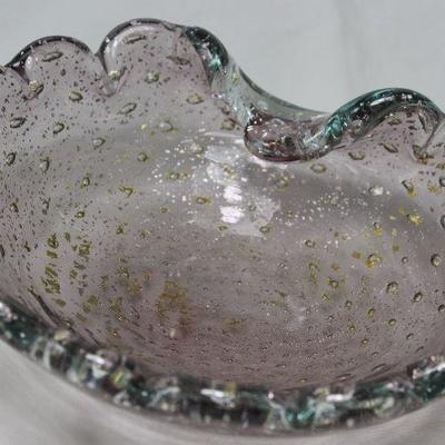 Murano Style Art Glass Gold flaked Dish 6â€ x 5 1/2â€