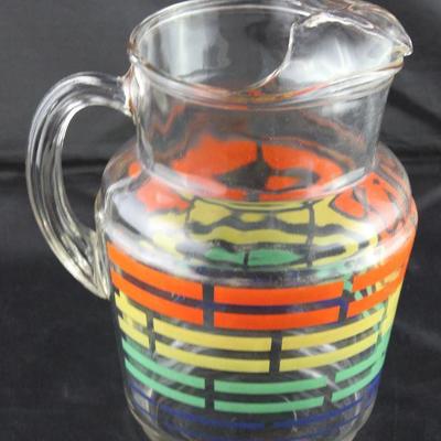 Depression Era Orange, Yellow, Green broken stripe ice lip Pitcher