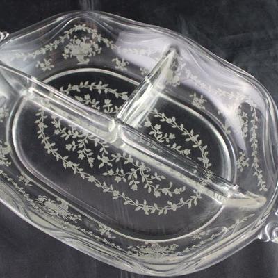 Elegant glass of the Depression era 1938-1954 Fostoria â€œMayflowerâ€ 3 part relish dish 12 3/4â€ x 7 3/4â€