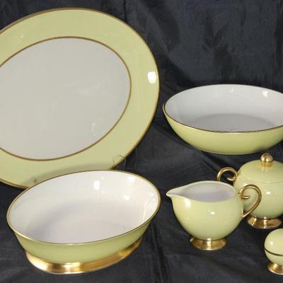 Sylvan â€œYellowâ€ by Flintridge (1964-71); 14â€ oval platter, oval vegetable bowl, round vegetable bowl, sugar, creamer and 4 sets of...