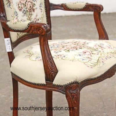  Mahogany Frame Needlepoint French Style Arm Chair 