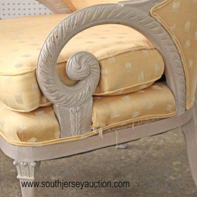  Decorator Scroll Arm Carved Upholstered Chair 