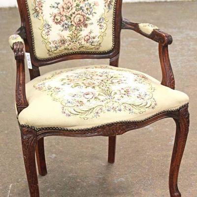  Mahogany Frame Needlepoint French Style Arm Chair 