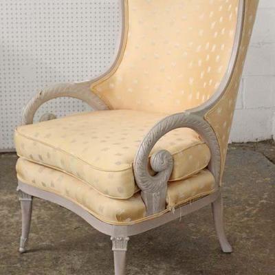  Decorator Scroll Arm Carved Upholstered Chair 