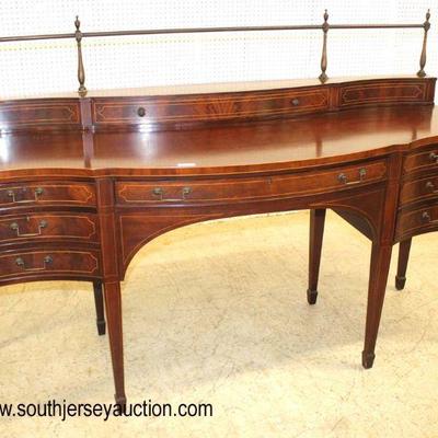  Mahogany â€œBaker Furnitureâ€ 7 Drawer Bow Front Inlaid Taper Leg Sideboard with Gallery 
