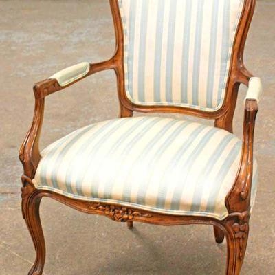  Country French Carved Upholstered Arm Chair 