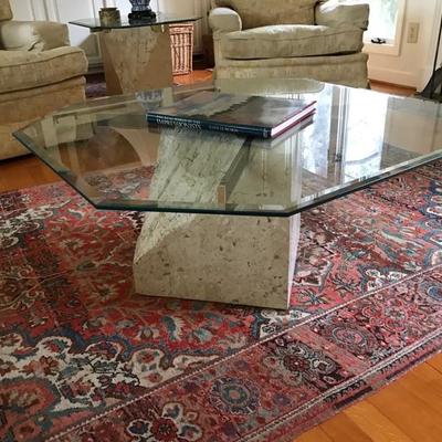 Glass and stone coffee table $175 "as is"
38 X 38 X 15 1/2"