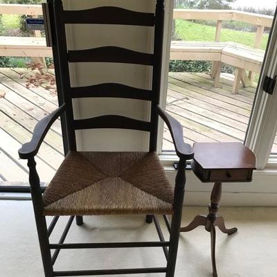 Antique ladder back arm chair $145
22 1/2 X 16 X 45 1/2"
