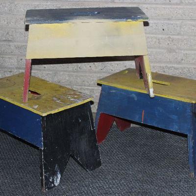 Rectangular Wood Stools with Center Handle 