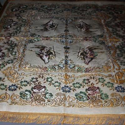 Vintage Floral Bullfighter Tapestry with Gold Fringe (50â€ x 50â€)