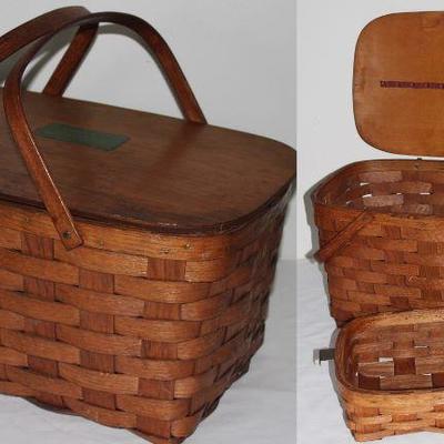 Vintage Shelton Oak Splint Picnic Basket with Insert Tray