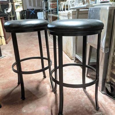 (2) Round Black Faux Leather Bar Stools