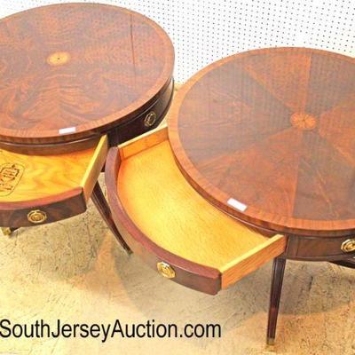  BEAUTIFUL PAIR of CLEAN â€œHickory Chair Companyâ€ Burl Mahogany and Inlaid Drum Tables

Auction Estimate $400-$800 â€“ Located Inside 