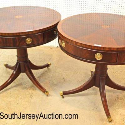  BEAUTIFUL PAIR of CLEAN â€œHickory Chair Companyâ€ Burl Mahogany and Inlaid Drum Tables

Auction Estimate $400-$800 â€“ Located Inside 