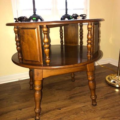 Round 2-Tier Maple Rotating Drum/End Table - $95