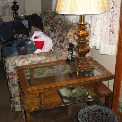 glass top MCM looking end table  there are 2  BUY IT NOW 38.00 EACH