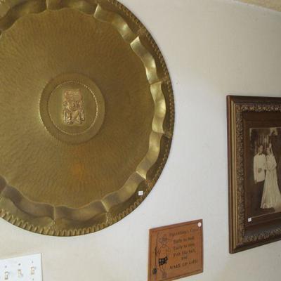 Large Brass Tray tabletop or wall dÃ©cor from Venezuela â€“ 1960s Features Ancient Tumi God on the piece. Very elegant.