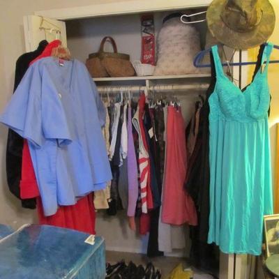 Lots of clothes for men & women to choose from in all the bedrooms.