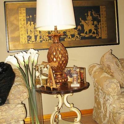 side table white legs  BUY IT NOW $ 45.00   Pineapple  lamp  BUY IT NOW $ 55.00 Sold