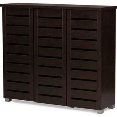 Baxton Studio Adalwin Modern and Contemporary 3-Door Dark Brown Wooden Entryway Shoes Storage Cabinet