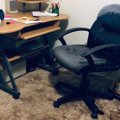 Office desks and chairs.